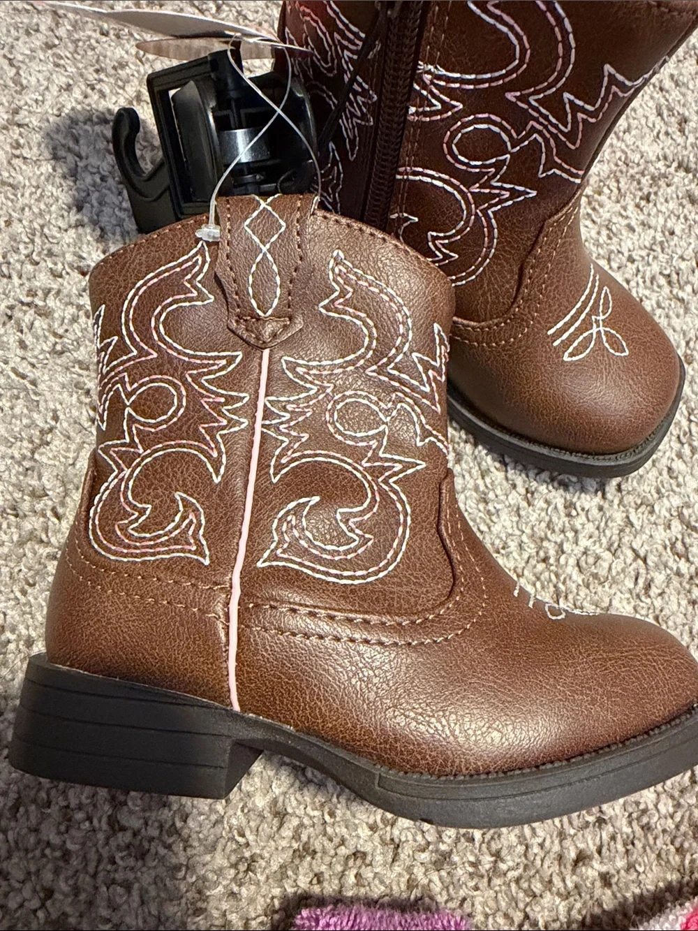 wonder nation Brown Kids Cowboy Boots with Pink Lining